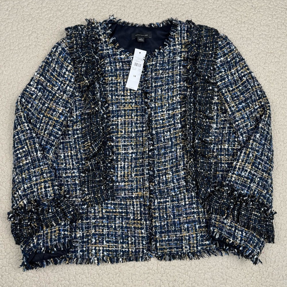 Ann Taylor Ruffle Tweed Peplum Jacket Blazer
